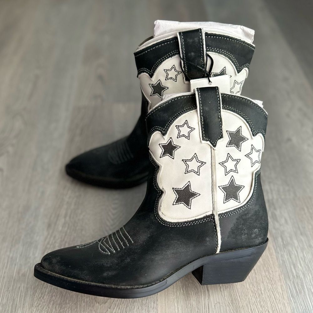ZARA STAR LEATHER COWBOY ANKLE BOOTS - Picture 12 of 13
